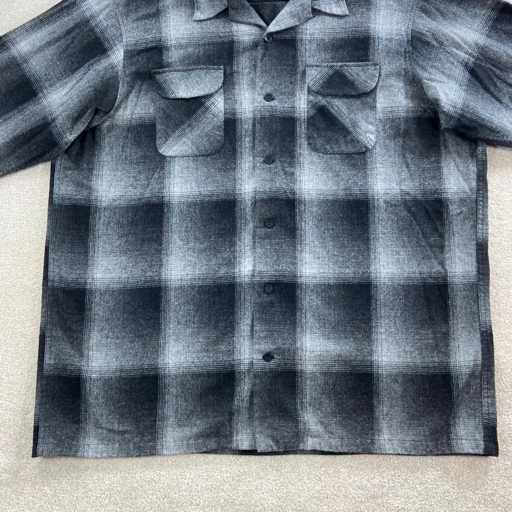 Pendleton Board Shirt Mens 4XT Grey Black Wool Shadow Plaid Flannel Button Up